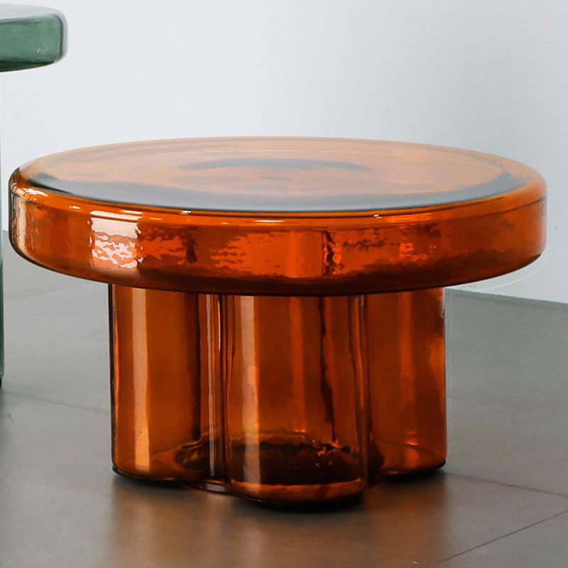 Modern Clear Glass Coffee Table Pedestal Round Simple Cocktail Table