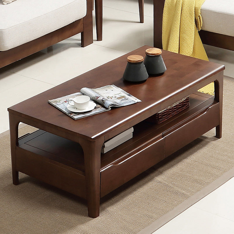 Table basse nordique en bois massif 4-Drawer Table de cocktails à 1 étagère