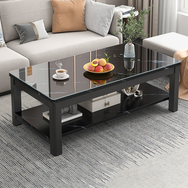 Contemporary Glass 4 Legs Coffee Table 1-Shelf Simple Cocktail Table