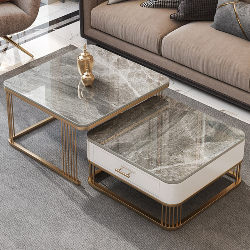 ストレージメタルコーヒーテーブルセット付きフレームベース2ネスティングコーヒーテーブル