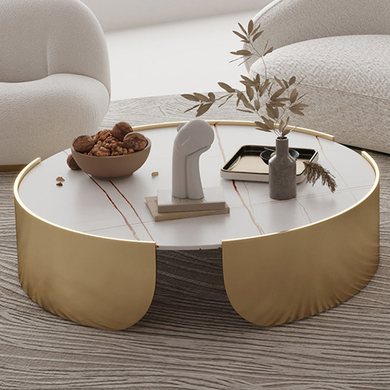 Luxurious Metal Drum Coffee Table Round Stone Top Cocktail Table