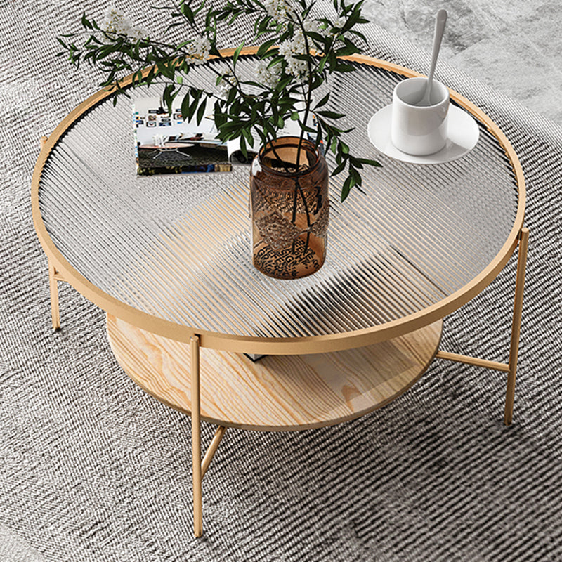 Glass Top 4 Legs Coffee Table Modern Round Cocktail Table in Black/Gold 31.5"L x 31.5"W x 17.7"H Gold Natural Clearhalo 'Coffee & Accent Tables' 'Coffee Tables' 'coffee_tables' 'furn' 'furn_coffee_tables' 'Furniture' 'Living Room Furniture' 6218087