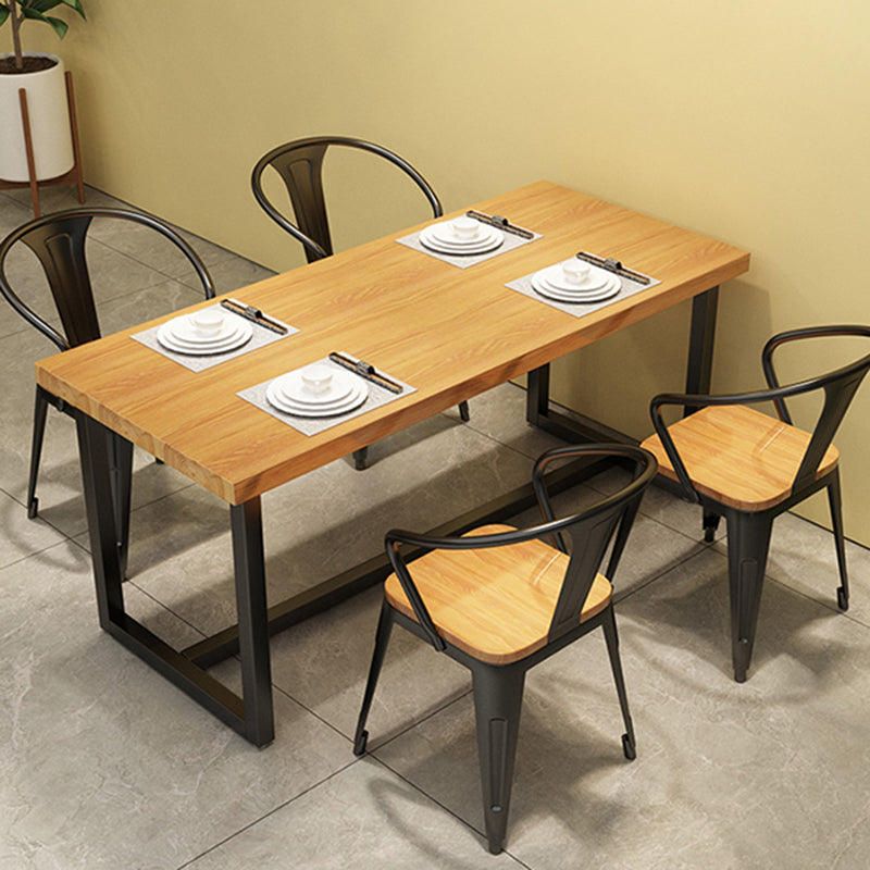 Trestle Base Dining Table Industrial Solid Wood Fixed Kitchen Desk