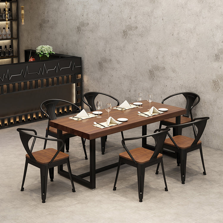 Solid Wood Fixed Dining Table Industrial Kitchen Table with Trestle Base 78.7"L x 31.5"W x 29.5"H Without Chairs Clearhalo 'Dining Tables & Seating' 'Dining Tables' 'dining_table' 'furn' 'furn_dining_table' 'Furniture' 'Kitchen & Dining Furniture' 6218782