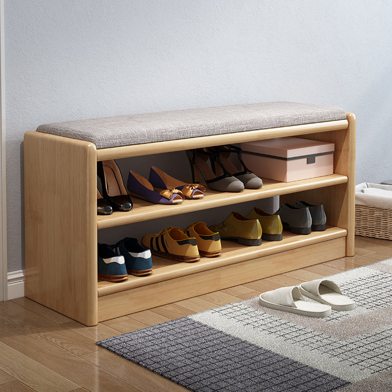 Modern Rubber Wood Bench Rectangle 14"Wide Accent Bench with Storage 33"L x 14"W x 18"H Natural Upholstered Clearhalo 'Benches' 'Chairs & Seating' 'furn' 'furn_benches' 'Furniture' 'Living Room Furniture' 6220693