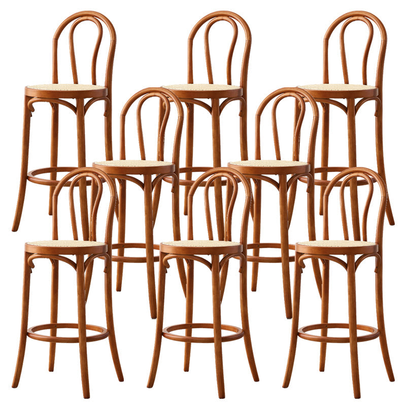 Sgabello da bar rotondo con barra rotonda in legno contemporaneo con gambe in legno