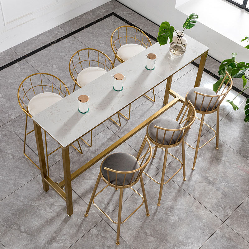 Glam Rectangle Bar Table Set 1/4/7 Pieces Faux Marble Fixed Counter Table Set 7 Pieces: Table, 6 Stools Clearhalo 'Bar Furniture' 'furn' 'furn_home_bar_bar_sets' 'Furniture' 'Home Bars & Bar Sets' 'home_bar_bar_sets' 'Kitchen & Dining Furniture' 6222980