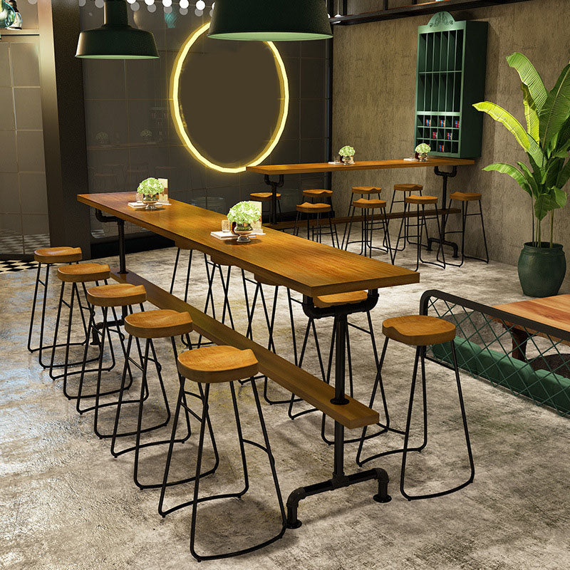 Industrial Style Bar Table 1/2/11 Pieces Rectangle Solid Wood Counter Set 11 Pieces: Table, 10 Stools Clearhalo 'Bar Furniture' 'furn' 'furn_home_bar_bar_sets' 'Furniture' 'Home Bars & Bar Sets' 'home_bar_bar_sets' 'Kitchen & Dining Furniture' 6223252