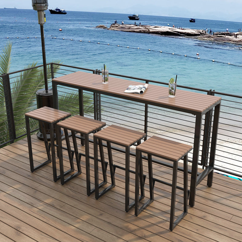 Modern Bar Table Brown Top Dining Table for Kitchen Living Room Coffee Room 78.7"L x 15.7"W x 41.3"H Black Without Chairs Clearhalo 'Bar Furniture' 'Bar Tables' 'bar_tables' 'furn' 'furn_bar_tables' 'Furniture' 'Kitchen & Dining Furniture' 6225966