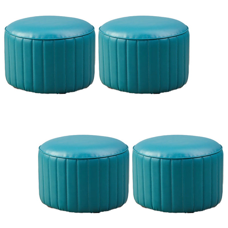 Contemporary Pouf Ottoman Faux Leather Upholstered Solid Color Round Ottoman