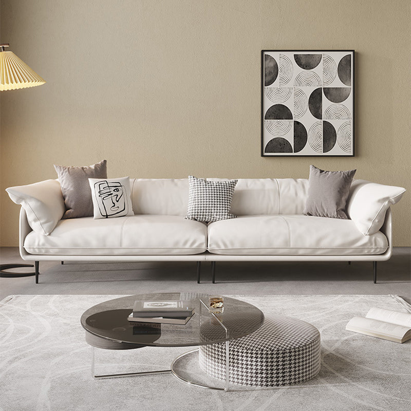 Modern 34.64" H White Genuine Leather Pillow Top Arm Sofa For Living Room 106"L x 38"W x 35"H Clearhalo 'furn' 'furn_sofas' 'Furniture' 'Living Room Furniture' 'Sofa' 'sofas' 6227820