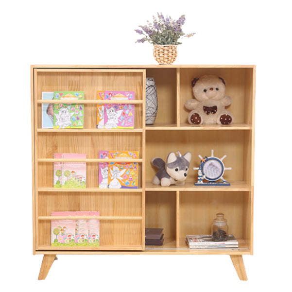 Wooden Standard Bookcase Natural Modern Closed Back Bookshelf with Doors 48"L x 12.6"W x 47.2"H Clearhalo 'Bookcases' 'furn' 'furn_bookcases' 'Furniture' 'Office Furniture' 6232526