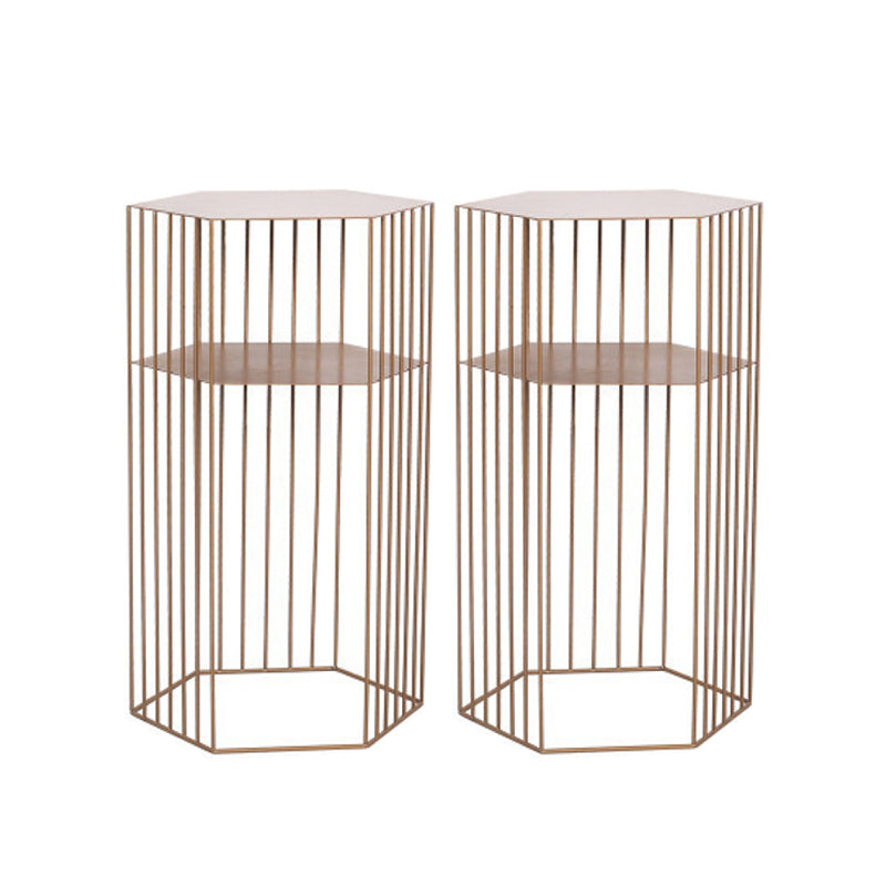 Hexagon Top Side Table Mid-Century Modern Ironcraft Frame End Table 15"L x 15"W x 26"H Gold 2 Clearhalo 'Coffee & Accent Tables' 'End & Side Tables' 'end_side_tables' 'furn' 'furn_end_side_tables' 'Furniture' 'Living Room Furniture' 6235522