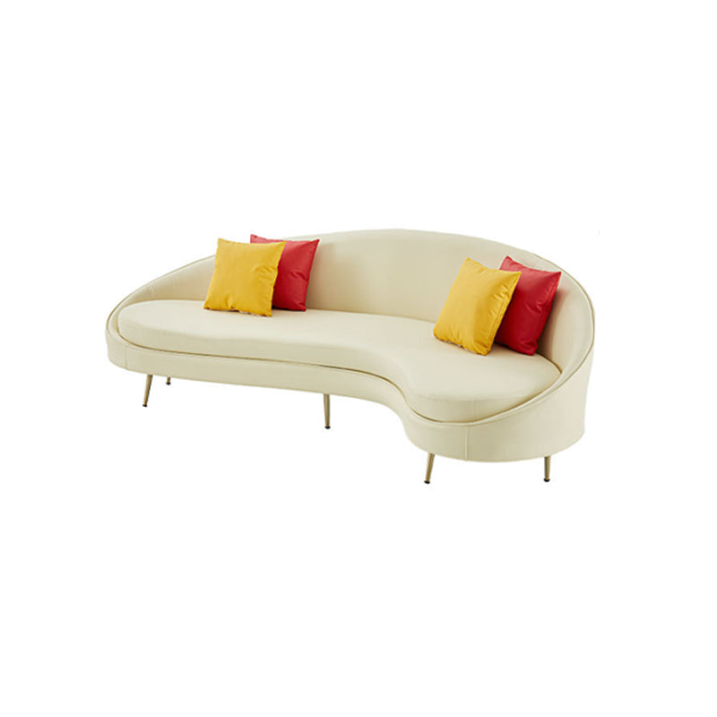 Contemporary Beige Curved Sofa in Genuine Leather with Tight Back Clearhalo 'furn' 'furn_sofas' 'Furniture' 'Living Room Furniture' 'Sofa' 'sofas' 6235892