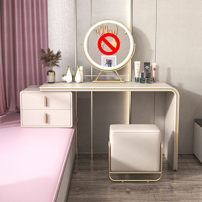 Cassetti doppi glam Camera da letto in pelle finta con tavolo da trucco e vanità per il trucco delle feci