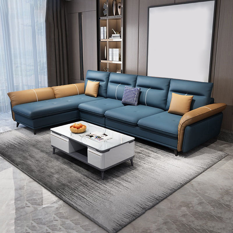 Blaues 4-Sitzer-Kunstleder Tufted Kissen Top Arm-Schnittsofa