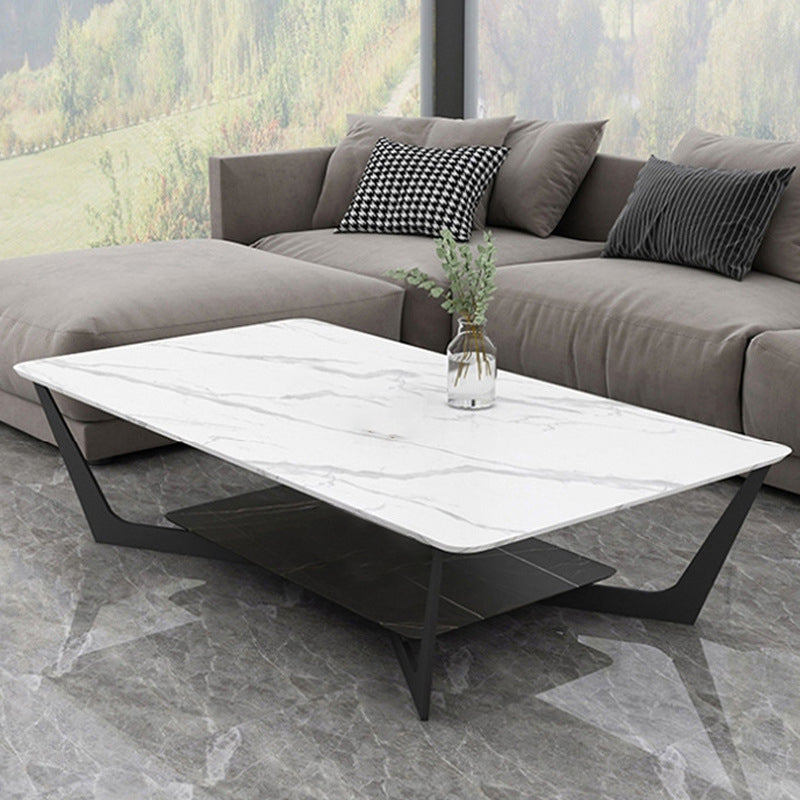 Cross Legs Coffee Table with Shelf Luxurious Metal Cocktail Table