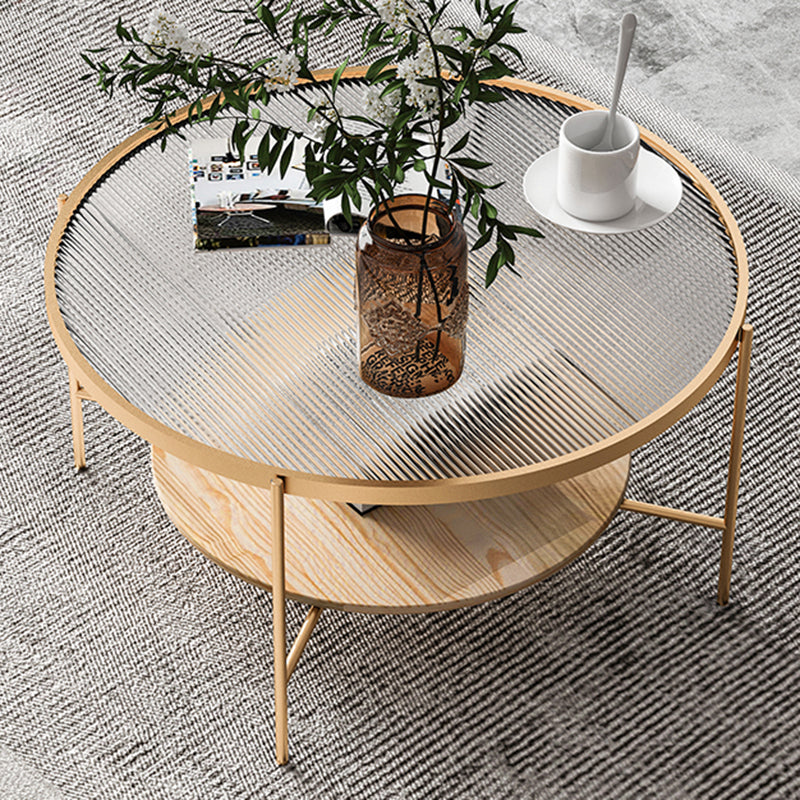 Contemporary 4 Legs Round Glass Top with Storage Shelf Single Coffee Table