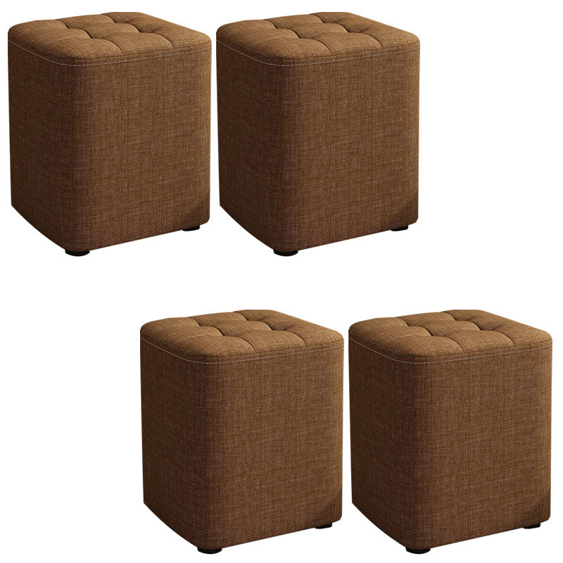 Square Pouf Ottoman Solid Color Tufted Fabric Fade Resistant Contemporary Pouf 11"L x 11"W x 14"H Brown 4 Piece Set Clearhalo 'furn' 'furn_ottomans_poufs' 'Furniture' 'Living Room Furniture' 'Ottomans & Poufs' 'ottomans_poufs' 6238748