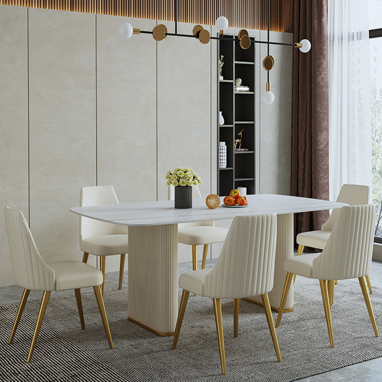 1/4/6/7/9 pezzi Set da pranzo rettangolare Sinterizzato Tavolo da pranzo superiore con sedie in pelle