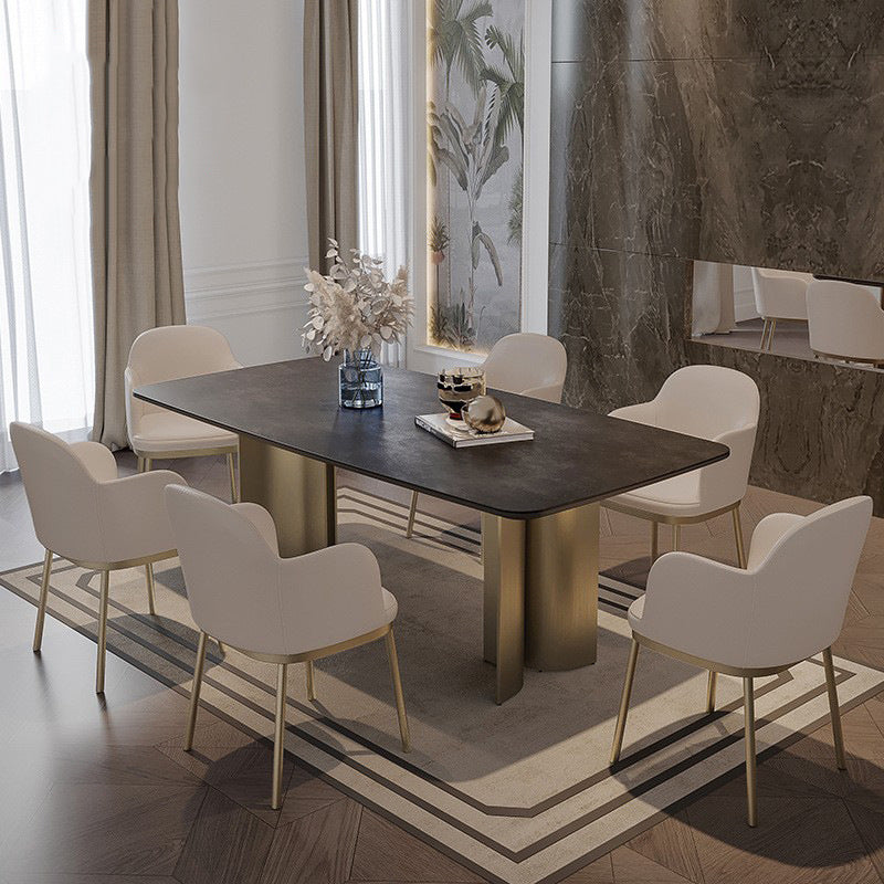 1/4/5/7 Pieces Designer Style Rectangle Dining Set Sintered Stone Top Dinette Table Set 7 Pieces: Table, 6 Chairs Clearhalo 'Dining Room Sets' 'Dining Tables & Seating' 'dining_room_set' 'furn' 'furn_dining_room_set' 'Furniture' 'Kitchen & Dining Furniture' 6239553