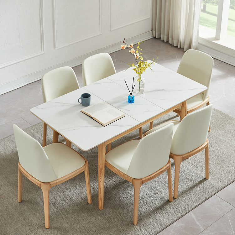 1/2/5/6/7 Pieces Extendable Rectangle Dining Set Sintered Stone Top Wooden Table Set