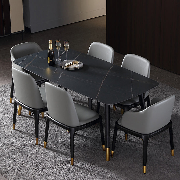 Designer Style Rectangle Dining Set 1/2/5/7 Pieces Sintered Stone Top Wooden Table Set 7 Pieces: Table, 6 Chairs Clearhalo 'Dining Room Sets' 'Dining Tables & Seating' 'dining_room_set' 'furn' 'furn_dining_room_set' 'Furniture' 'Kitchen & Dining Furniture' 6239697