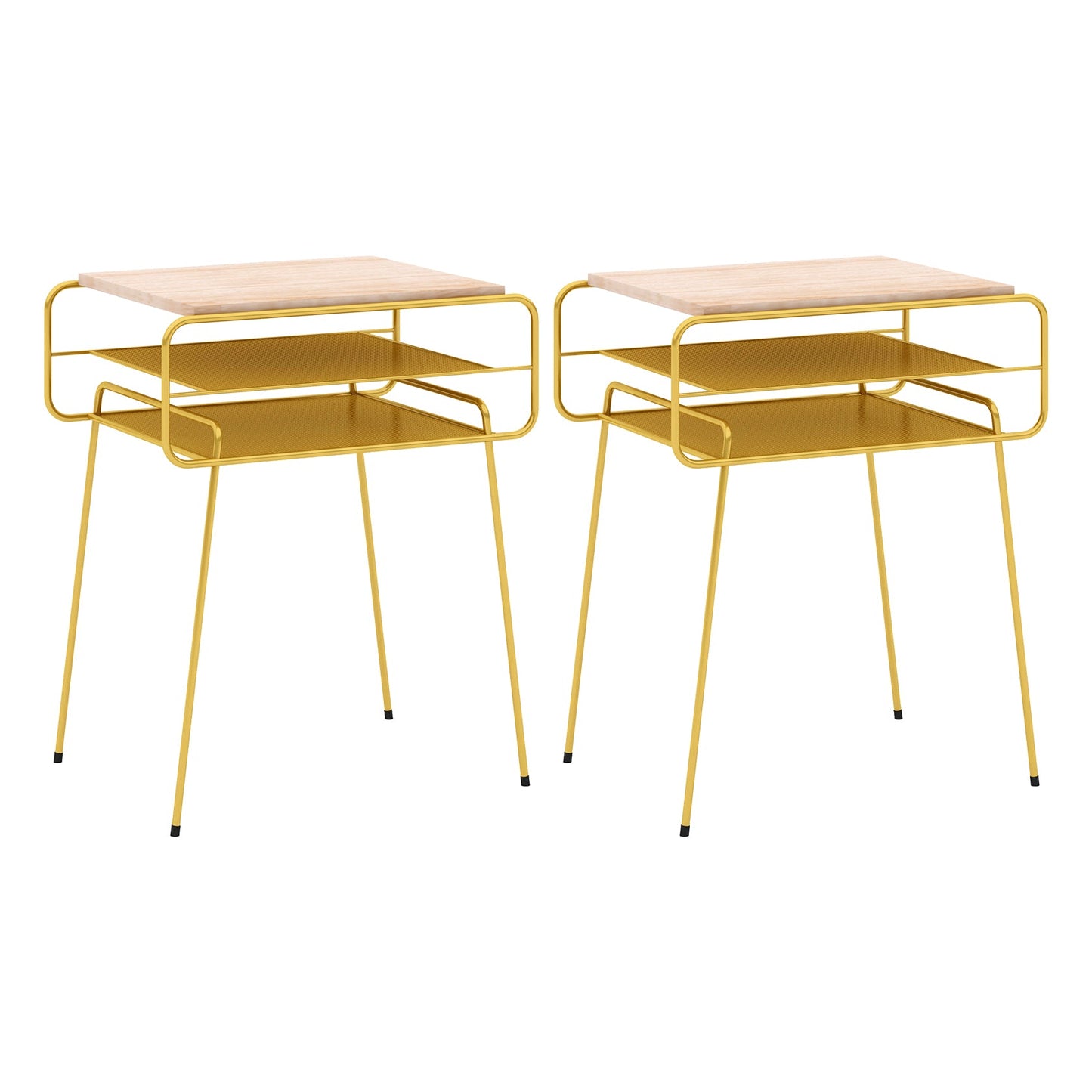 Iron Accent Table Nightstand Contemporary Bedside Cabinet with 2 Shelves ,21" Tall Gold 2 Piece Set Clearhalo 'Bedroom Furniture' 'furn' 'furn_night_stand' 'Furniture' 'night_stand' 'Nightstands' 6241492