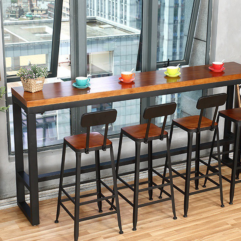 Industrial Brown Solid Wood Table Bar Dining Table for Kitchen Living Room 70.9"L x 15.7"W x 41.3"H Rectangular Without Chairs Clearhalo 'Bar Furniture' 'Bar Tables' 'bar_tables' 'furn' 'furn_bar_tables' 'Furniture' 'Kitchen & Dining Furniture' 6246894