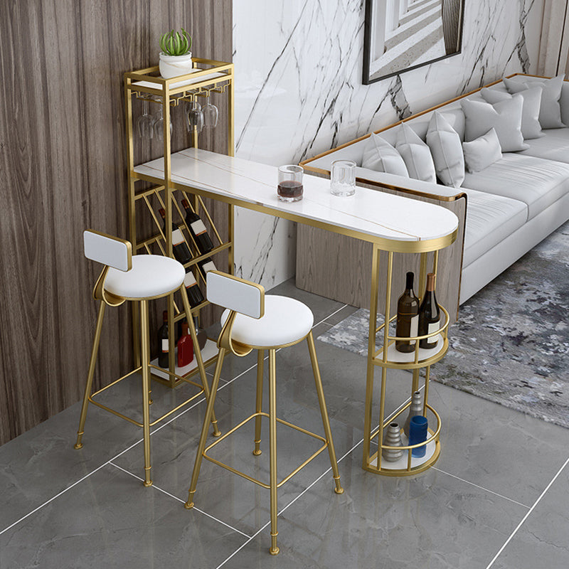 Glam Pub Table Specialty Bar Height Bar Table with Wine Rack 70.9"L x 15.7"W x 41.3"H White-Gold Without Chairs Clearhalo 'Bar Furniture' 'Bar Tables' 'bar_tables' 'furn' 'furn_bar_tables' 'Furniture' 'Kitchen & Dining Furniture' 6247041