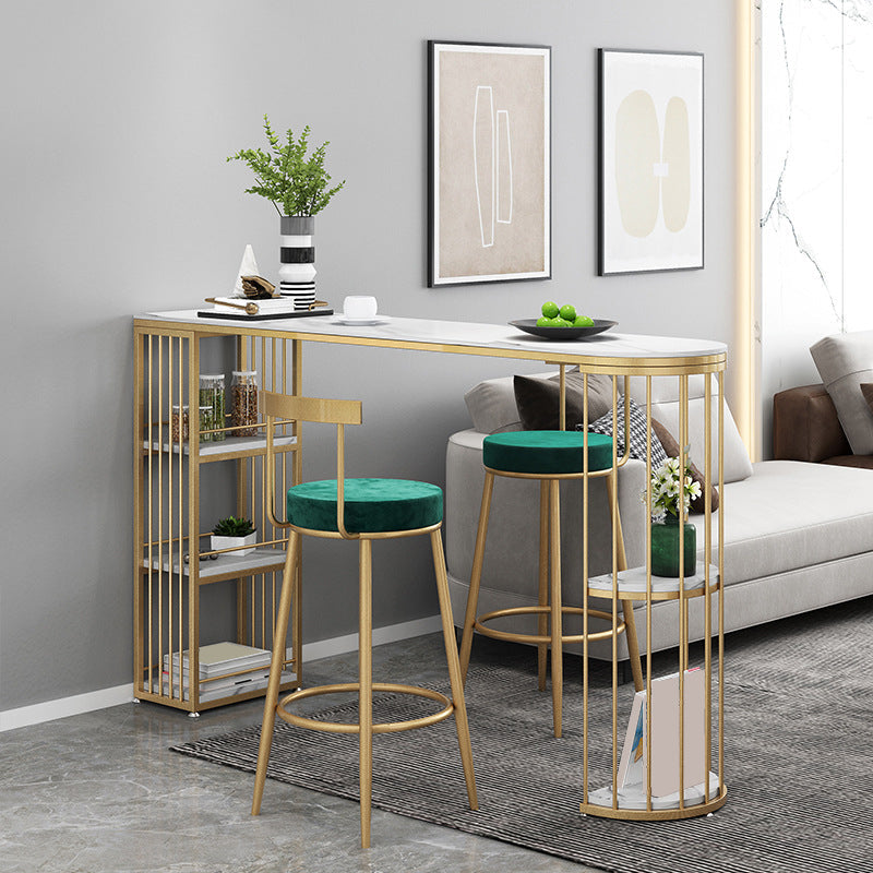 Tavolo da pranzo a barre di pietra sinterizzata moderna con base di metallo per soggiorno da cucina