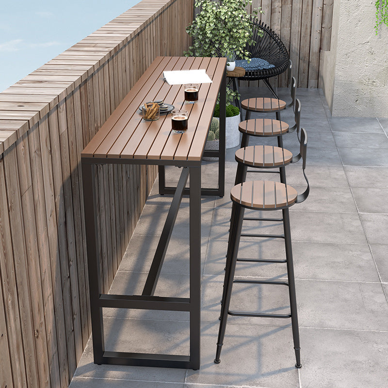 Rectangle Brown Top Bar Table Trestle Base Dining Table for Coffee Room