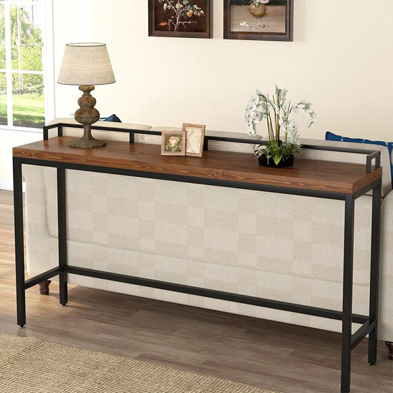 Modern 41.3"H Bar Table Black Iron Solid Wood Dining Table for Outdoor 86.6"L x 15.7"W x 41.3"H Without Chairs Clearhalo 'Bar Furniture' 'Bar Tables' 'bar_tables' 'furn' 'furn_bar_tables' 'Furniture' 'Kitchen & Dining Furniture' 6247413