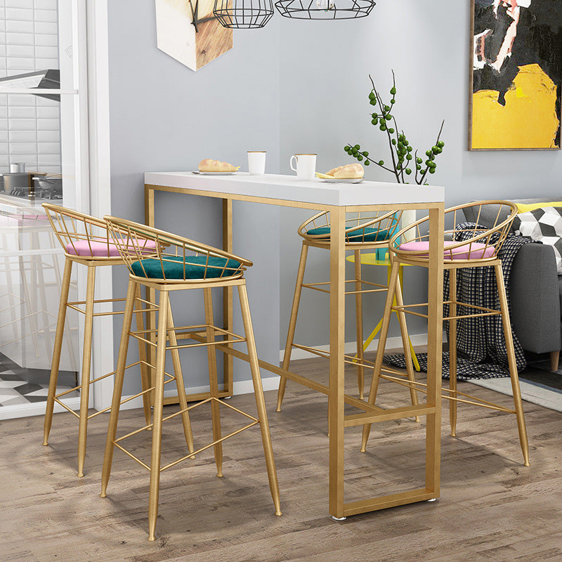 Glam Bar-height Table Solid Wood Top Pub Table with Gold Metal Base 78.7"L x 15.7"W x 41.3"H Without Chairs Clearhalo 'Bar Furniture' 'Bar Tables' 'bar_tables' 'furn' 'furn_bar_tables' 'Furniture' 'Kitchen & Dining Furniture' 6247738