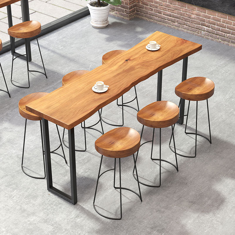 Modern Bar-height Table Solid Wood Top Pub Table with Black Metal Base 63"L x 15.7"W x 41.3"H Without Chairs Clearhalo 'Bar Furniture' 'Bar Tables' 'bar_tables' 'furn' 'furn_bar_tables' 'Furniture' 'Kitchen & Dining Furniture' 6247757
