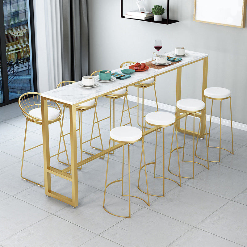 Metal Base Bar Table Rectangular Stone Top Bistro Pub Table with Gold Base 78.7"L x 15.7"W x 41.3"H White Without Chairs Clearhalo 'Bar Furniture' 'Bar Tables' 'bar_tables' 'furn' 'furn_bar_tables' 'Furniture' 'Kitchen & Dining Furniture' 6247948