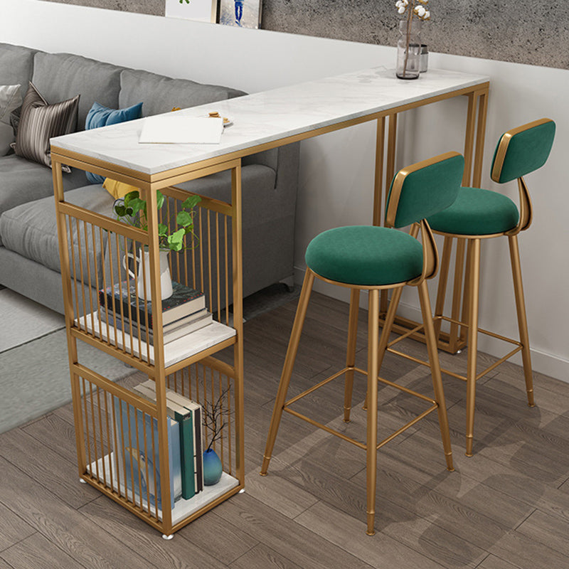Modern Style Bar-height Table Metal Base Table with 2 Shelves 70.9"L x 15.7"W x 41.3"H Gold White Clearhalo 'Bar Furniture' 'Bar Tables' 'bar_tables' 'furn' 'furn_bar_tables' 'Furniture' 'Kitchen & Dining Furniture' 6248039