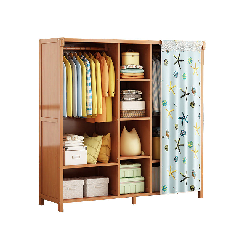 Modern Solid Wood Wardrobe for Home Brown Cabinet with Shelves