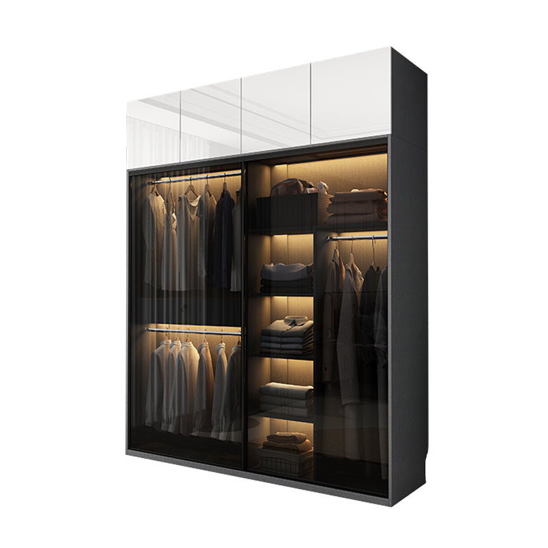 Modern Style Glass Wardrobe 1-Drawer Bedroom Wardrobe Closet 47"L x 24"W x 79"H Armories & Top Cabinet Clearhalo 'Armoires & Wardrobes' 'armoires_wardrobes' 'Bedroom Furniture' 'furn' 'furn_armoires_wardrobes' 'Furniture' 6250094