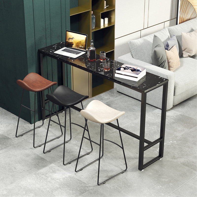 Modern Bar Table Set 1/2/4 Pieces Faux Marble Counter Table with Backless Stools 4 Pieces: 1 Table, 1 White Stool, 1 Black Stool, 1 Brown Stool Clearhalo 'Bar Furniture' 'furn' 'furn_home_bar_bar_sets' 'Furniture' 'Home Bars & Bar Sets' 'home_bar_bar_sets' 'Kitchen & Dining Furniture' 6250113