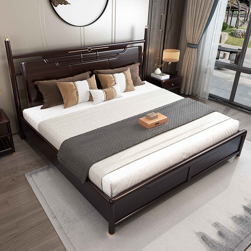 Rubberwood Standard Bed Mid-Century Modern Panel Bed with Headboard Panel Bed & Mattress Clearhalo 'Bedroom Furniture' 'Beds' 'furn' 'furn_beds' 'Furniture' 6253223