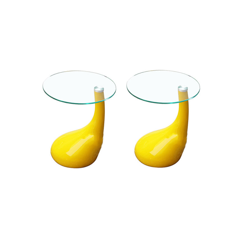 Contemporary End Table Glass Round Plastic Pedestal Living Room Side Table Yellow 2 Clearhalo 'Coffee & Accent Tables' 'End & Side Tables' 'end_side_tables' 'furn' 'furn_end_side_tables' 'Furniture' 'Living Room Furniture' 6253659