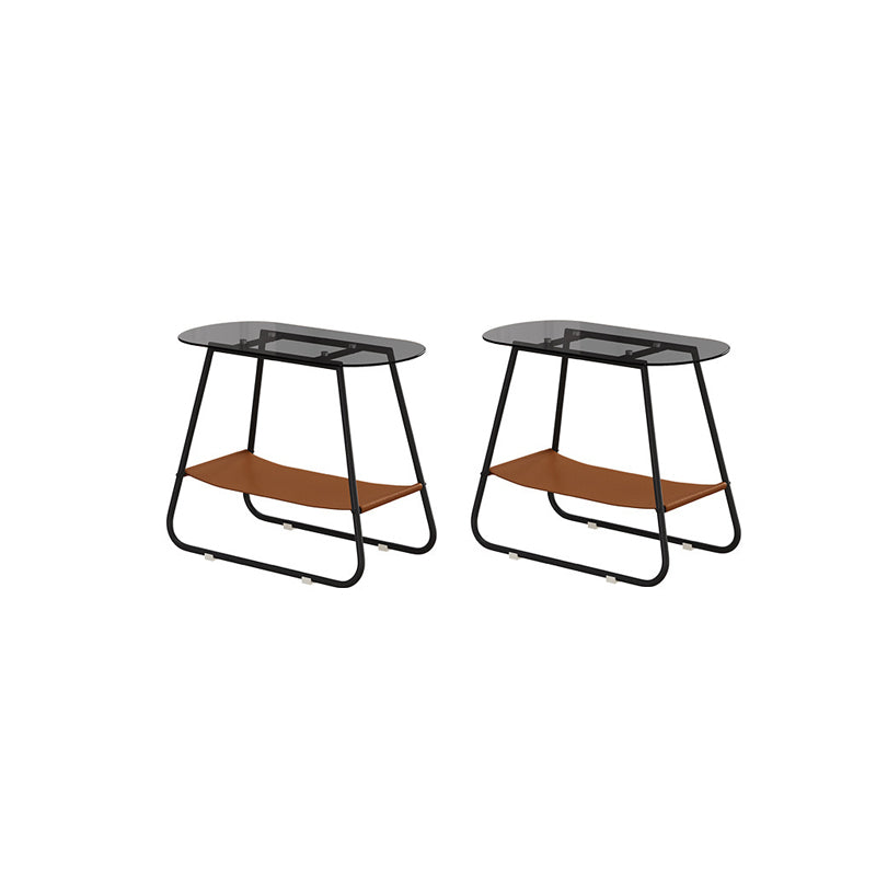 Moderia de vidrio de vidrio de vidrio con almacenamiento de mesa lateral de doble nivel ovalado