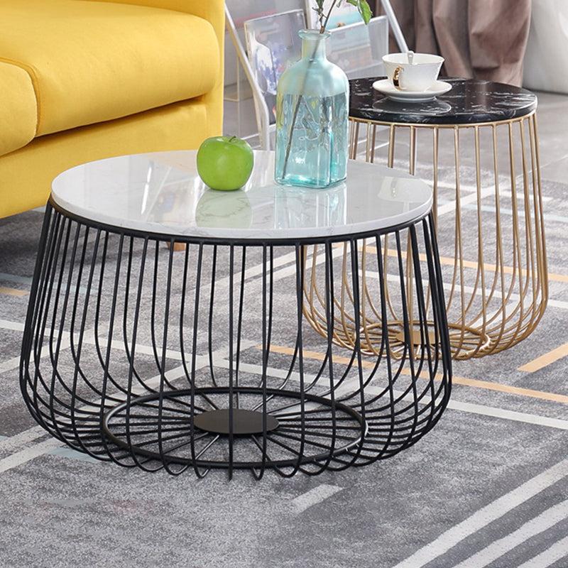 Glam -cocktailtafel Abstract faux marmer/metalen opslagronde salontafel