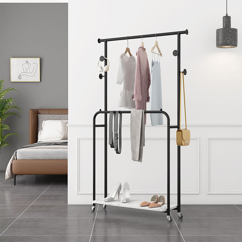 Glam Entryway Kit 2 Hanging Rails Lower Shelf and Hooks Coat Hanger Black Clearhalo 'Entry & Mudroom Furniture' 'furn' 'furn_hall_tree_coat_racks' 'Furniture' 'Hall Trees & Coat Racks' 'hall_tree_coat_racks' 6254866