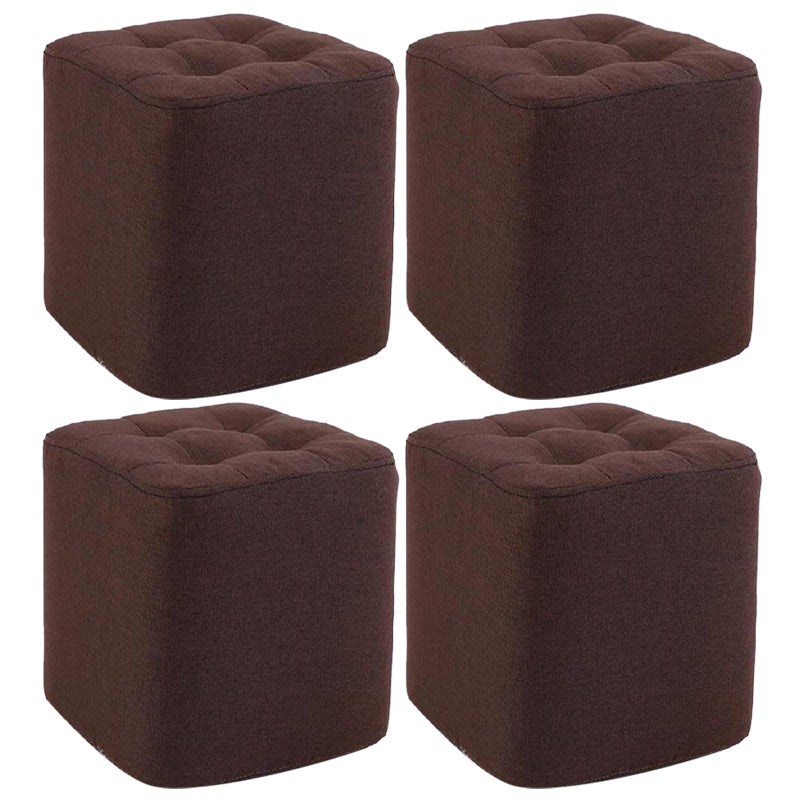Modern Pouf Ottoman Fabric Upholstered Tufted Solid Color Square Ottoman 11"L x 11"W x 14"H Brown 4 Piece Set Clearhalo 'furn' 'furn_ottomans_poufs' 'Furniture' 'Living Room Furniture' 'Ottomans & Poufs' 'ottomans_poufs' 6255160