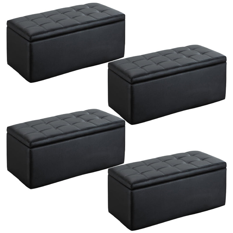 Modern Pouf Ottoman Faux Leather Upholstered Tufted Rectangle Ottoman with Storage Black 4 Piece Set Clearhalo 'furn' 'furn_ottomans_poufs' 'Furniture' 'Living Room Furniture' 'Ottomans & Poufs' 'ottomans_poufs' 6255326