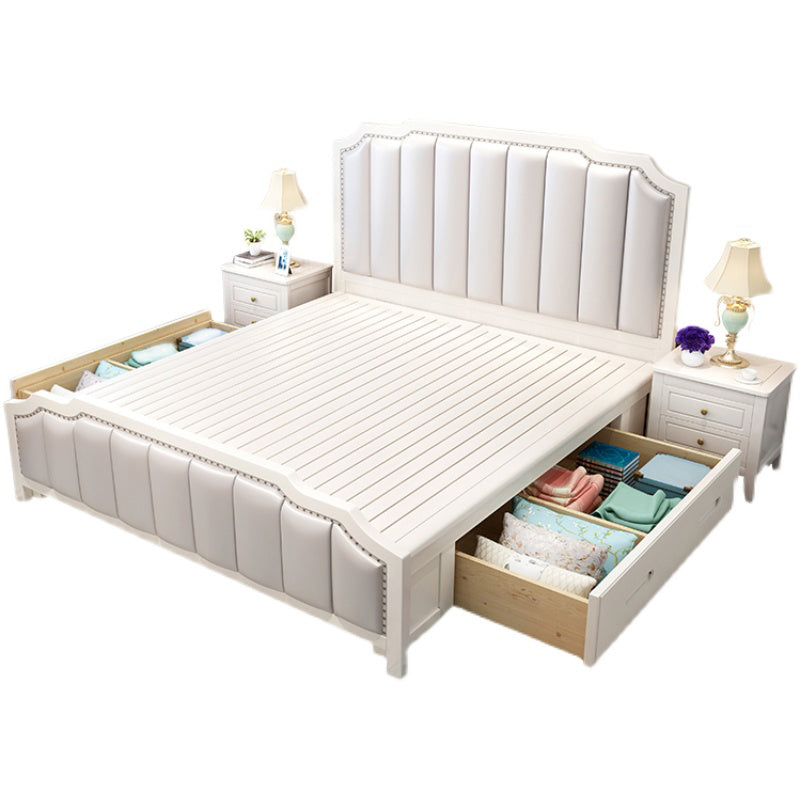 French Style Upholstered Stepped Platform Bed Foam Headboard Bed