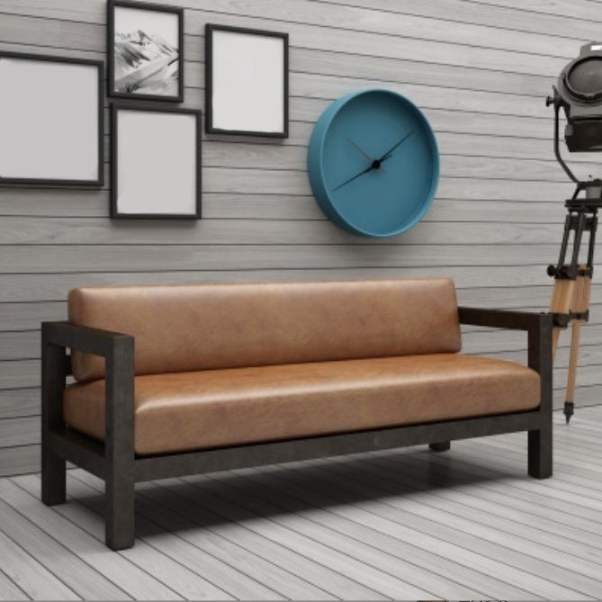 Divano in pelle marrone contemporanea con piazza nera in ferro per appartamento