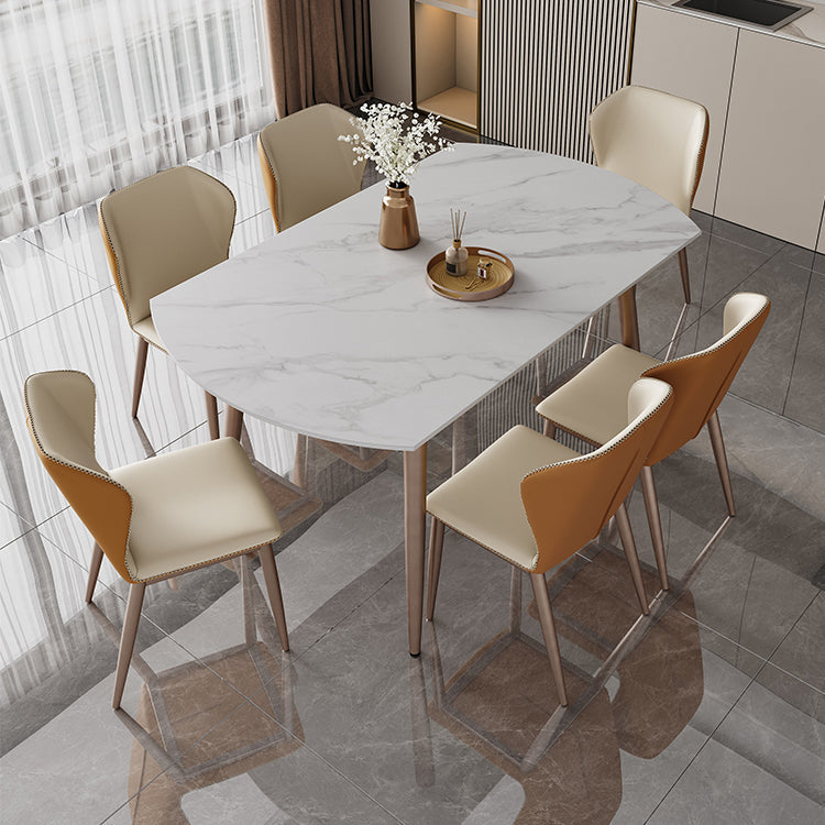 Metal and Slate Table Contemporary Style Home Retractable Round Dining Table 59.1"L x 59.1"W x 29.5"H Without Chairs Clearhalo 'Dining Tables & Seating' 'Dining Tables' 'dining_table' 'furn' 'furn_dining_table' 'Furniture' 'Kitchen & Dining Furniture' 6266532